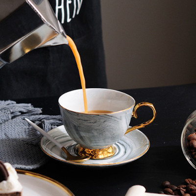 Lekoch Marble Design Coffee Cup Saucer Set Bone China Cup Tea Cup
