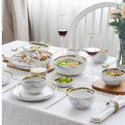 Lekoch European Marble Pattern Porcelain Ceramic Dinnerware Plates Bowls