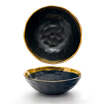 Lekoch Matte Gilt-edged Black Ceramic Bowl - 1350ml