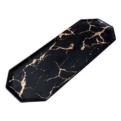 Lekoch Ceramic Matte Marble Black/White Octagonal serving plate long Plates