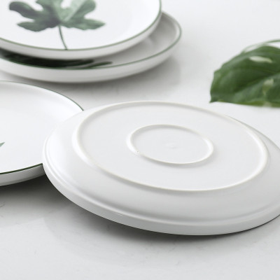 Lekoch 7 PCS Nordic style Ceramic Plate 8 inches Green Plants Dinner Dishes
