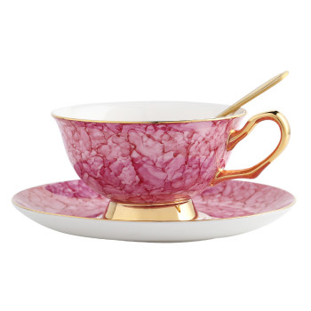 Lekoch Bone China Pink Teacup Saucer Set Coffee Cup European Style