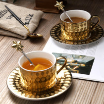 Lekoch Gold Porcelain Teacup Saucer Set Coffee Cup Set