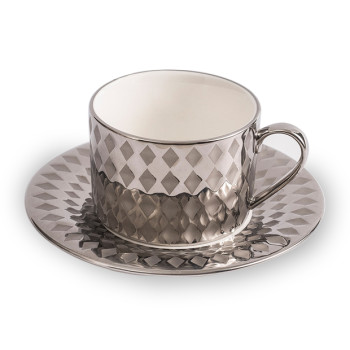 Lekoch Silver Porcelain Teacup Saucer Set Coffee Cup Set
