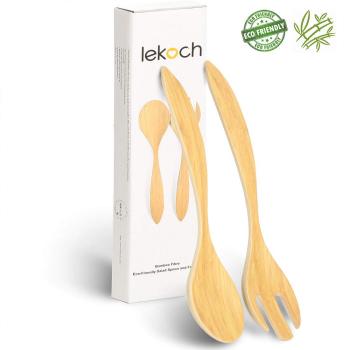 Lekoch 2 Pieces Bamboo Fiber Salad Servers Forks Spoons Eco Friendly Set