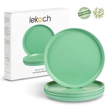 Lekoch Eco Friendly Green 4 PCS Bamboo Tableware Set Dinner Plates