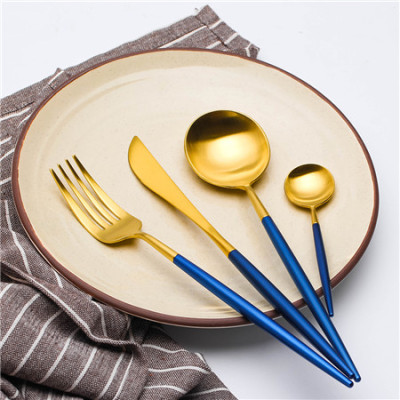 LEKOCH 4 PCS 18/10 Stainless-steel Flatware Set Portugal Classical GOLD&BLUE