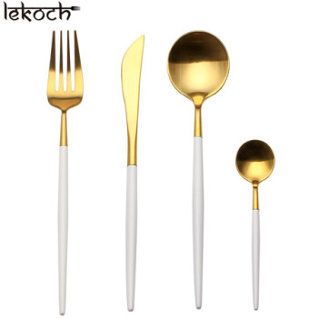 LEKOCH 4 PCS 18/10 Stainless-steel Flatware Set Portugal Classical GOLD&WHITE