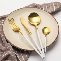LEKOCH 4 PCS 18/10 Stainless-steel Flatware Set Portugal Classical GOLD&WHITE