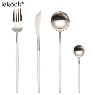LEKOCH 4 PCS 18/10 Stainless Steel Flatware Set Portugal Classical SILVER&WHITE