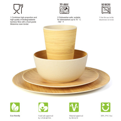 Lekoch Biodegradable & Eco Friendly Bamboo Fiber Dinnerware Set Tableware 4pcs