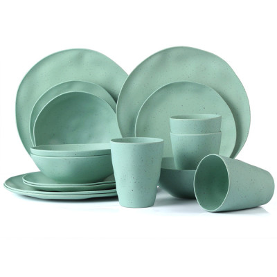 Lekoch® 16pcs Simulation ceramics green Bamboo Fiber Dinnerware Set for 4