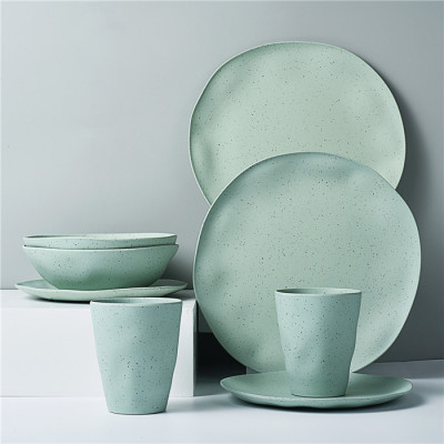 Lekoch® 16pcs Simulation ceramics green Bamboo Fiber Dinnerware Set for 4