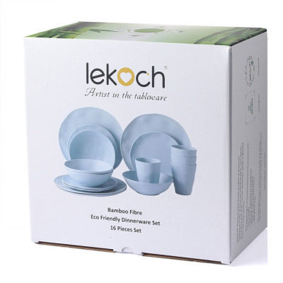 Lekoch® 16pcs Simulation ceramics blue Bamboo Fiber Dinnerware Set for 4