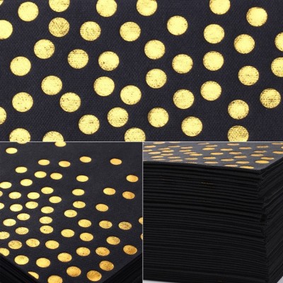 Lekoch Air-laid Disposables Paper Black with Gold Dots Napkins 50PCS