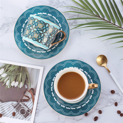 Lekoch Lack Blue Bone China Teacup Saucer 2 Set