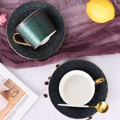 Lekoch Deep Green  Bone China Teacup Saucer 2 Set