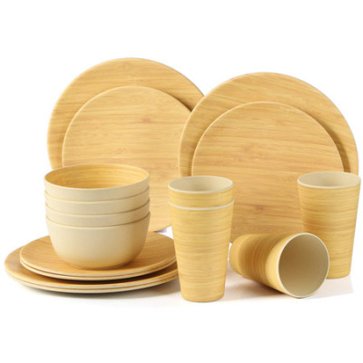 Lekoch® 16 Pieces Breath Series Wood Grain Bamboo Tableware Set for 4 people