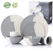 Lekoch® Harmony Series Grey and Beige Bamboo Fiber Dinnerware Set for 2