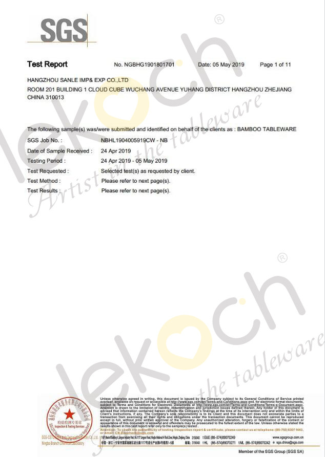 The LFGB and EU certificates of Lekoch bamboo dinnerware set