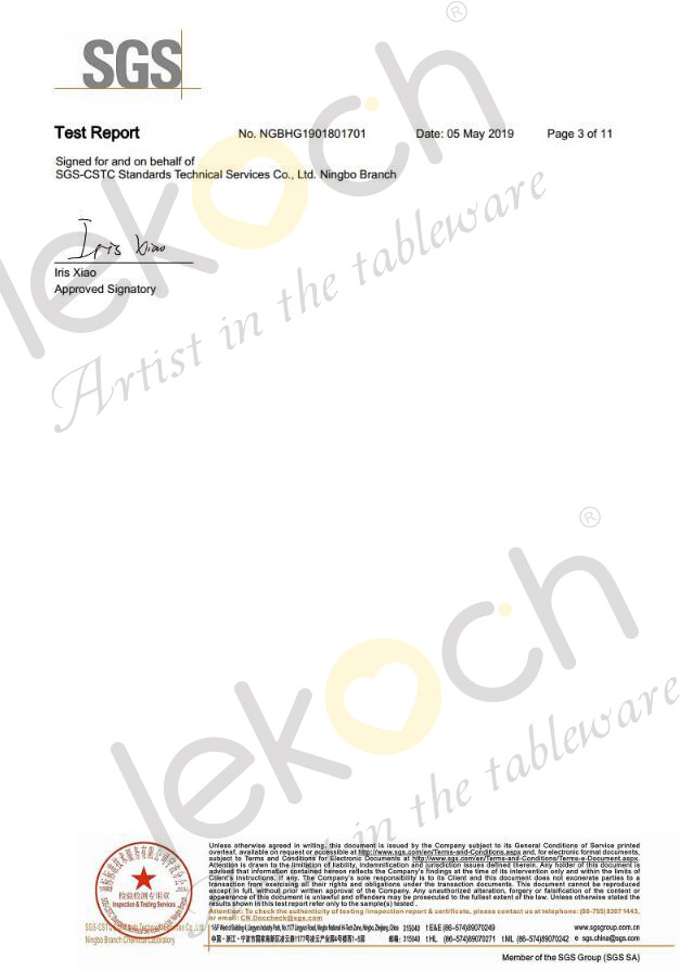 The LFGB and EU certificates of Lekoch bamboo dinnerware set