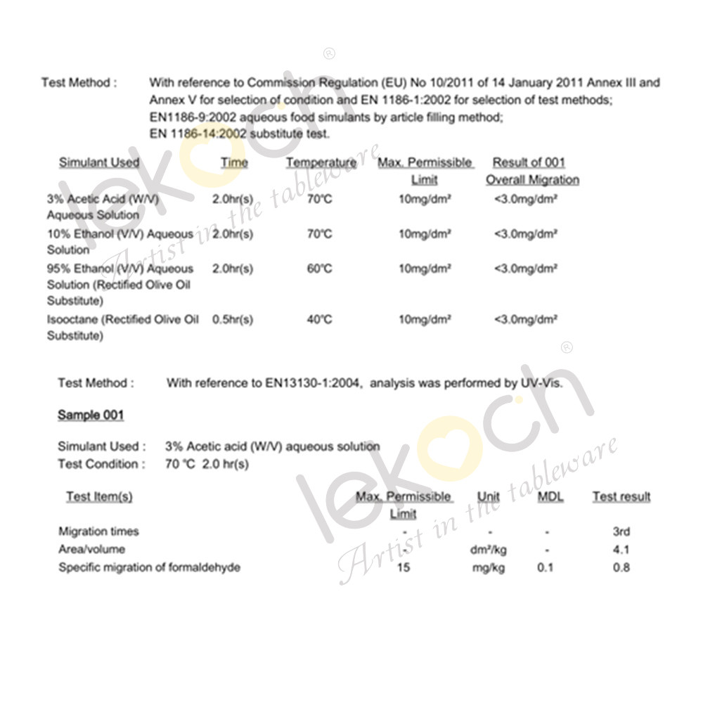 The report of acetic acid in bamboo dish set of Lekoch