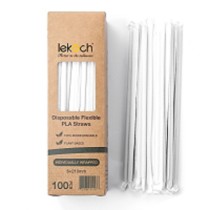 Lekoch 10.2 inch Black Plant Based Flexible Drinking Straws,Individual Package Disposable Alternative to Plastic Straw,100 Pack