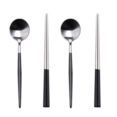 2set Black and sliver spoon with chopstick