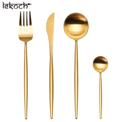 LEKOCH 4 PCS 18/10 Stainless Steel Flatware Set Portugal Classical GOLD