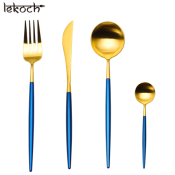 LEKOCH 4 PCS 18/10 Stainless-steel Flatware Set Portugal Classical GOLD&BLUE