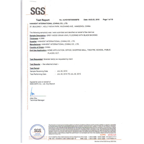 Hanflor SGS Протокол испытаний (ЕС)