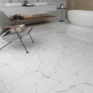 Hanflor White Marble LVT Luxury Vinyl Tile SPC Click Flooring Waterproof Stone Surface 12"×24" 4.2mm 5.0mm