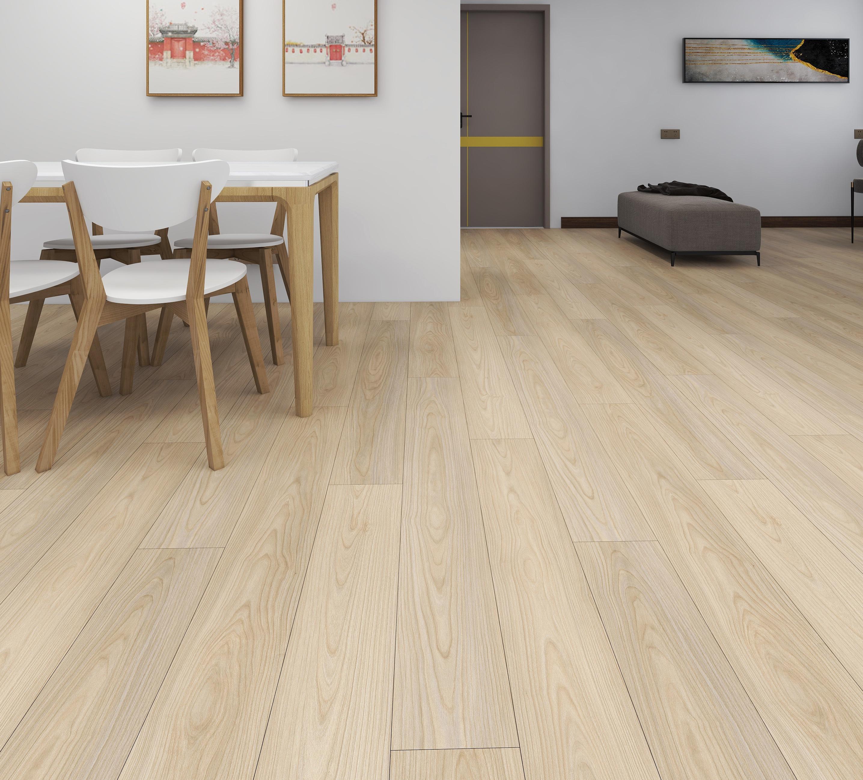 Wood-look SPC vinyl plank flooring in a bright modern living room
