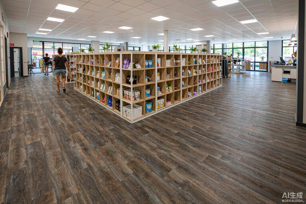 Modern retail store interior with commercial-grade vinyl plank flooring