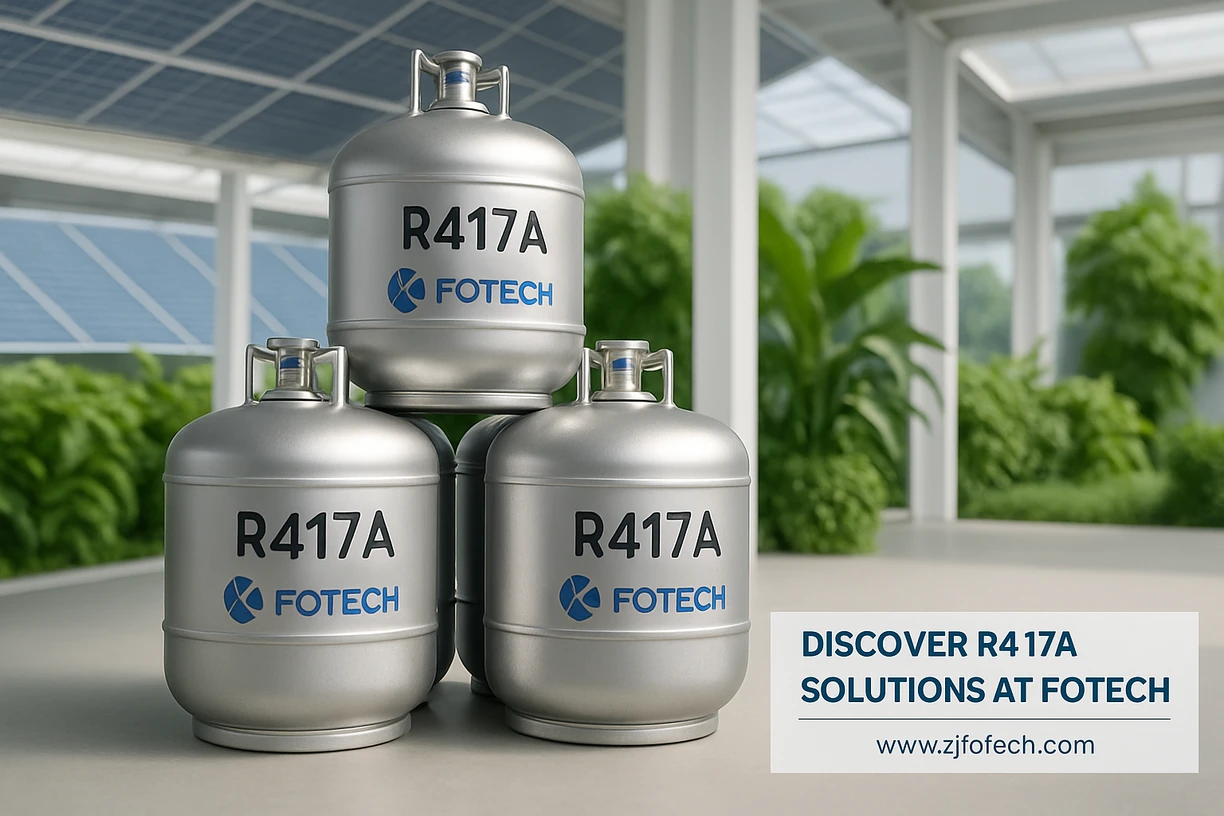 Stack of FOTECH R417A cylinders in storage facility