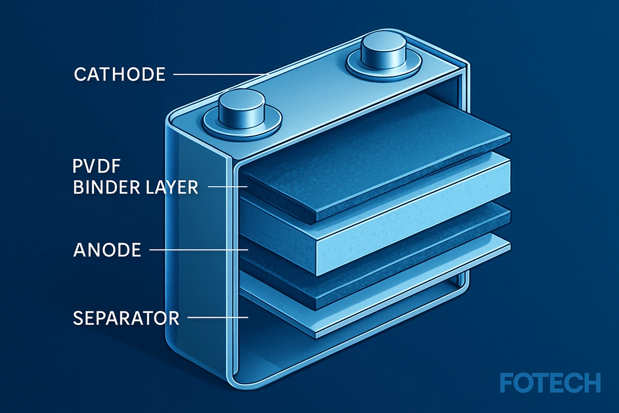 Cross-section of a lithium-ion battery showing PVDF binder layer