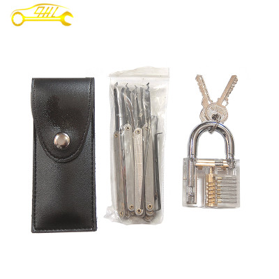Transparent practice lock with 12 pcs Manganese lock picks set professional locksmith tools together practice lock set