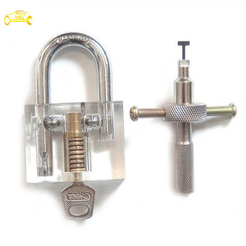 Transparent Inner Visual Lock Key + Silver Cross Tool for beginner practice Locksmith Lockpick Skill Training