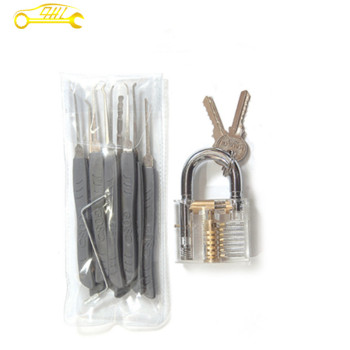 GOSO 9 pcs hook pick set with transparent padlock for locksmith training skill high quality practice locksmith tool set for sale