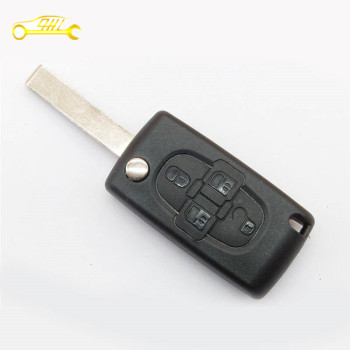 Factory sale Peugeot 4 button key case no logo with groove blade CE0523