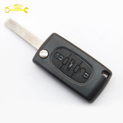 Factory sale Peugeot 407 3 button flip key case with groove no logo trunk middle button