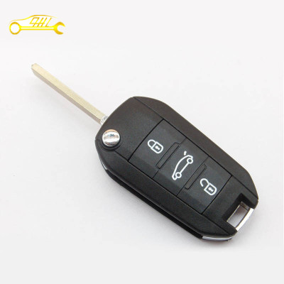 Factory sale Peugeot 3 button flip remote key shell without groove blade