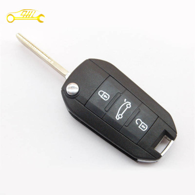 Factory sale Peugeot 3 button flip remote key shell with groove blade