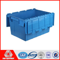 Nestable attached lid plastic storage drawers