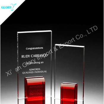 Red Glass Crystal Engraved Plaques Awards Trophies