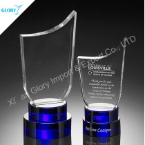 Blue Base Crystal Glass Engraving Award
