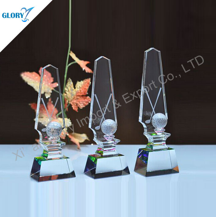 Blank Golf Glass Trophy For Souvenir