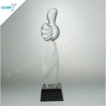 Crystal Thumb Up Trophy With Black Base