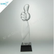 Crystal Thumb Up Trophy With Black Base