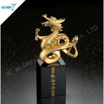 Custom Golden Dragon Trophy With Black Crystal Base